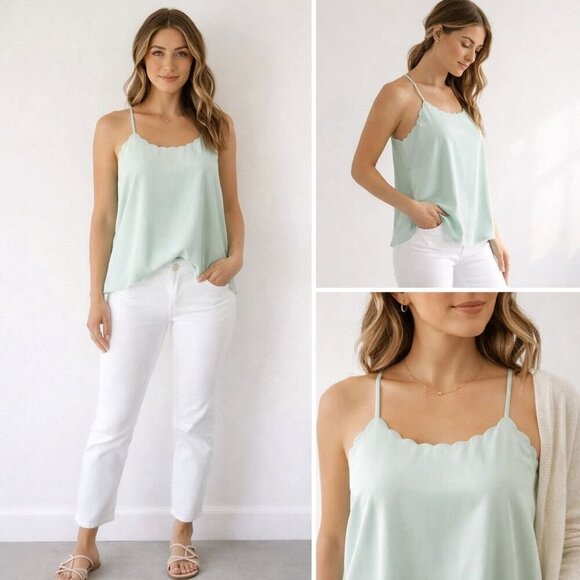 willow & root Tops - Willow Root Scalloped  Lined Sleevless Top Size S Delicate Colorful Preppy City
